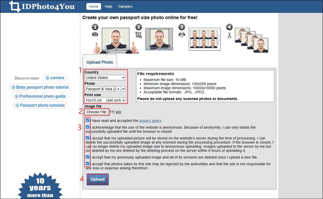 Upload your photo to ID Photo 4 You
