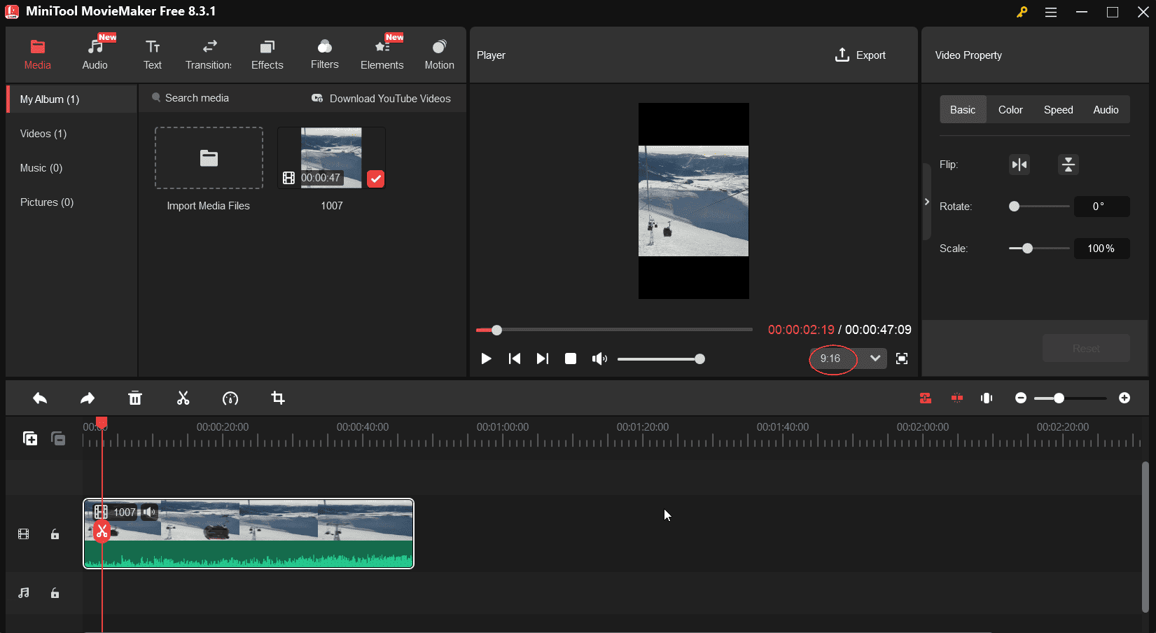 Convert the square video to vertical in MiniTool MovieMaker