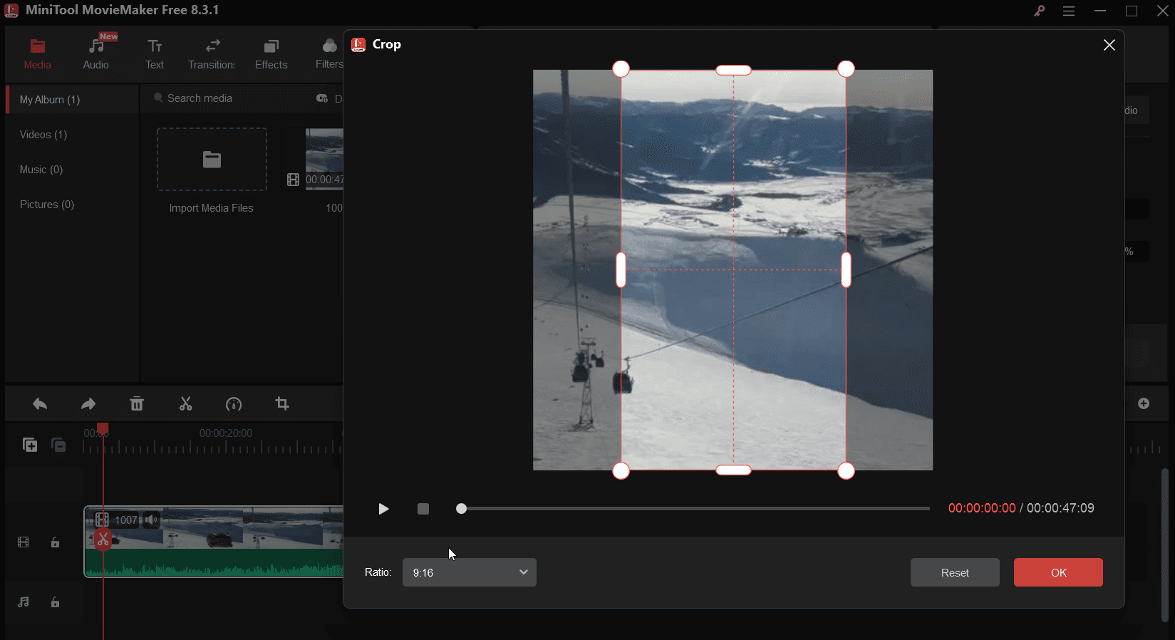 Crop a video in MiniTool MovieMaker