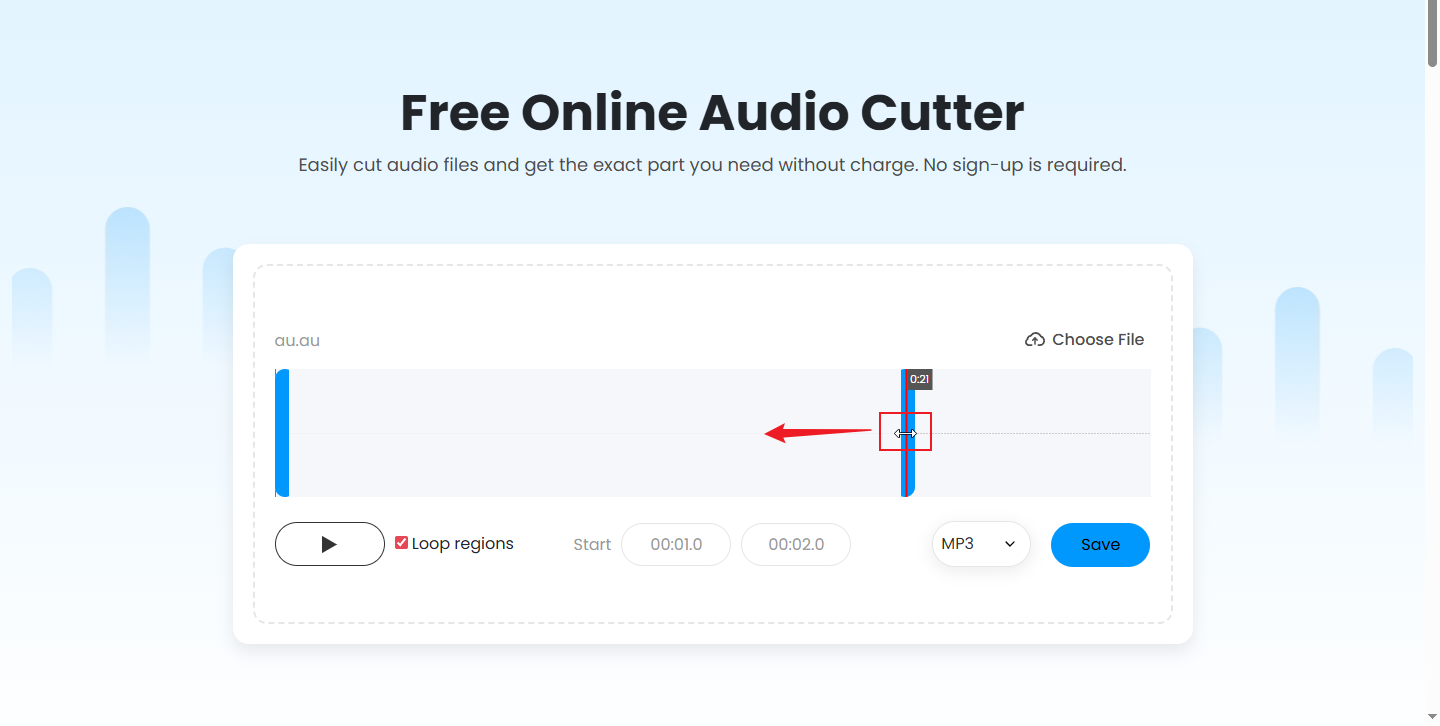 Drag the double-arrow icon to trim the AU file in Fineshare