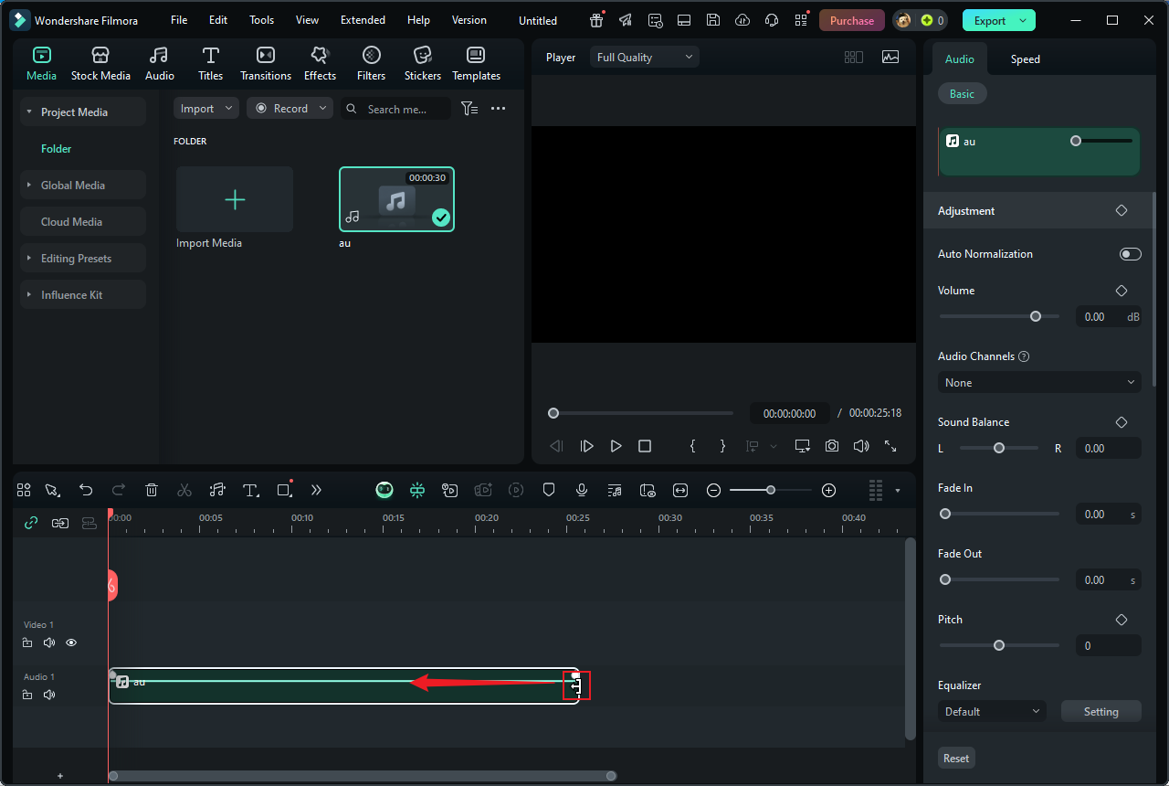 Trim the AU file in Wondershare Filmora