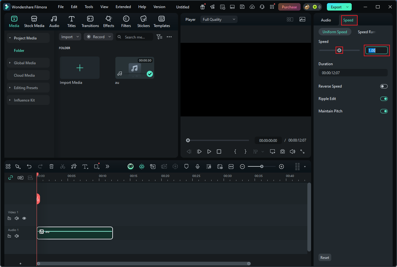 Change the AU audio’s speed in Wondershare Filmora