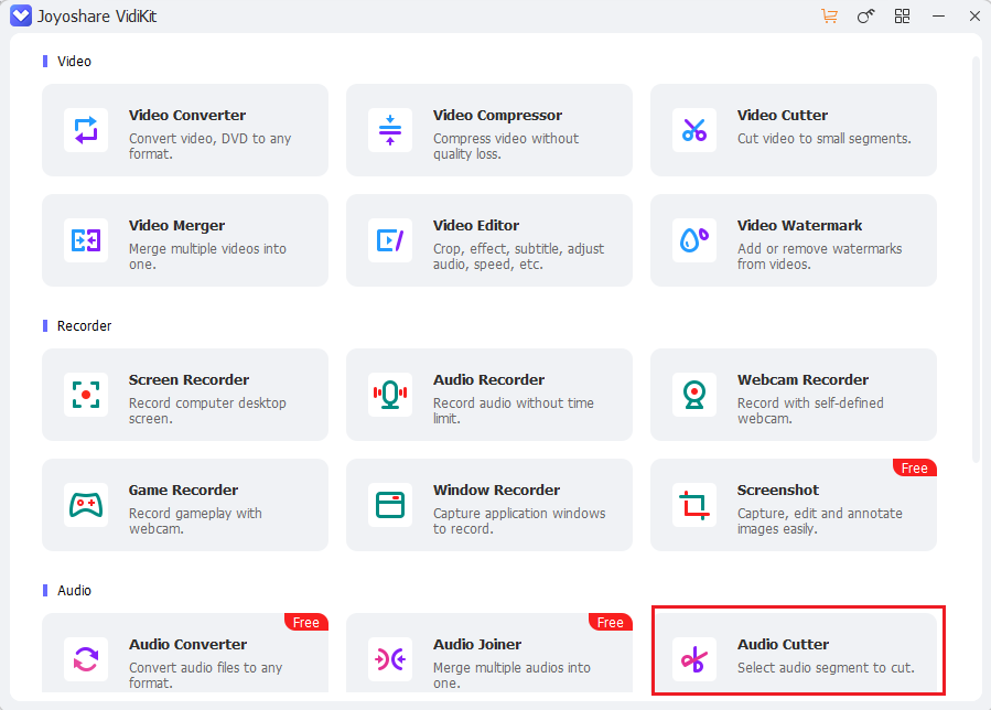 Choose Audio Cutter in Joyoshare VidiKit