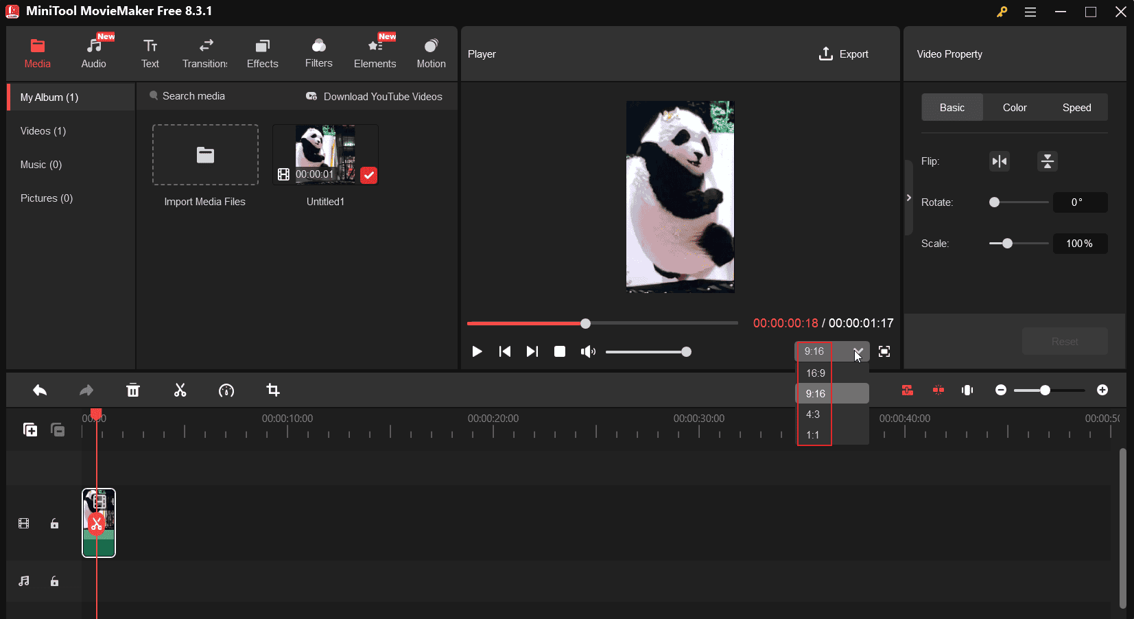 Change the aspect ratio in MiniTool MovieMaker