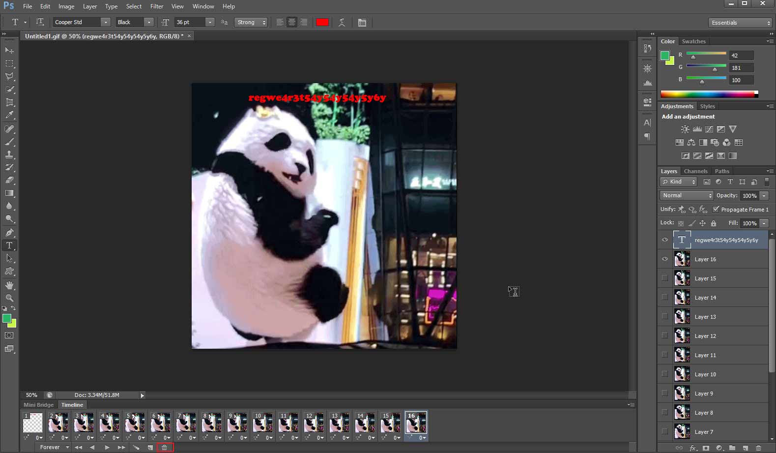 Delete a frame or add text to GIF in Photoshop