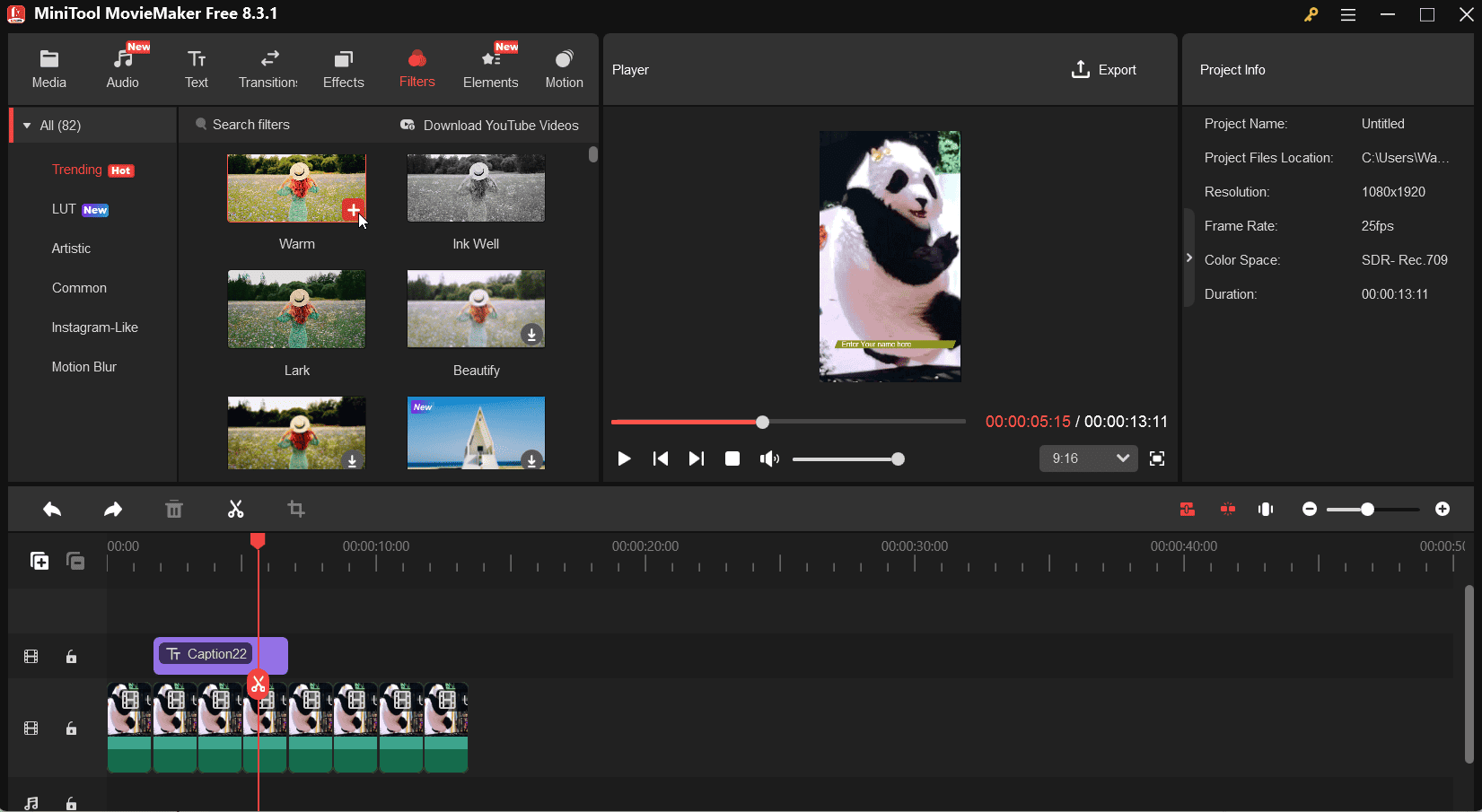 Add a filter to the video in MiniTool MovieMaker