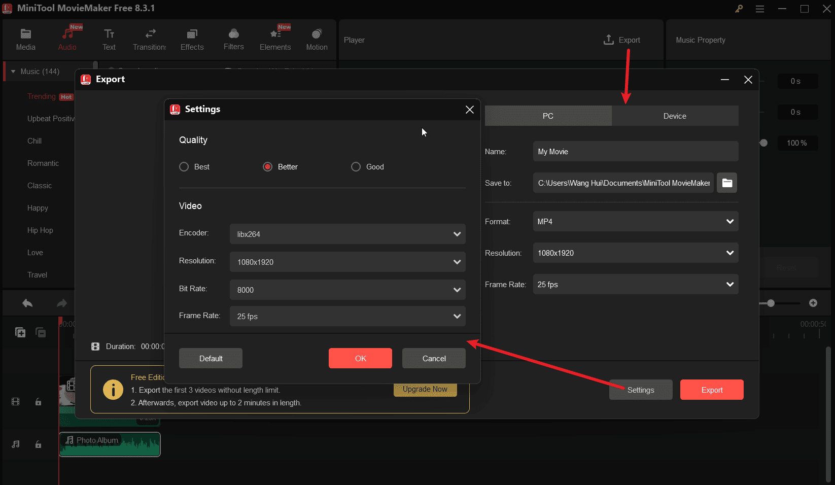 Convert GIF to video in MiniTool MovieMaker