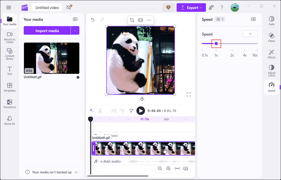 Adjust the playback speed in Microsoft Clipchamp
