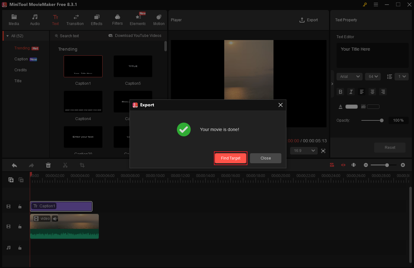 Click the Find Target button in MiniTool MovieMaker to locate the 3GP video