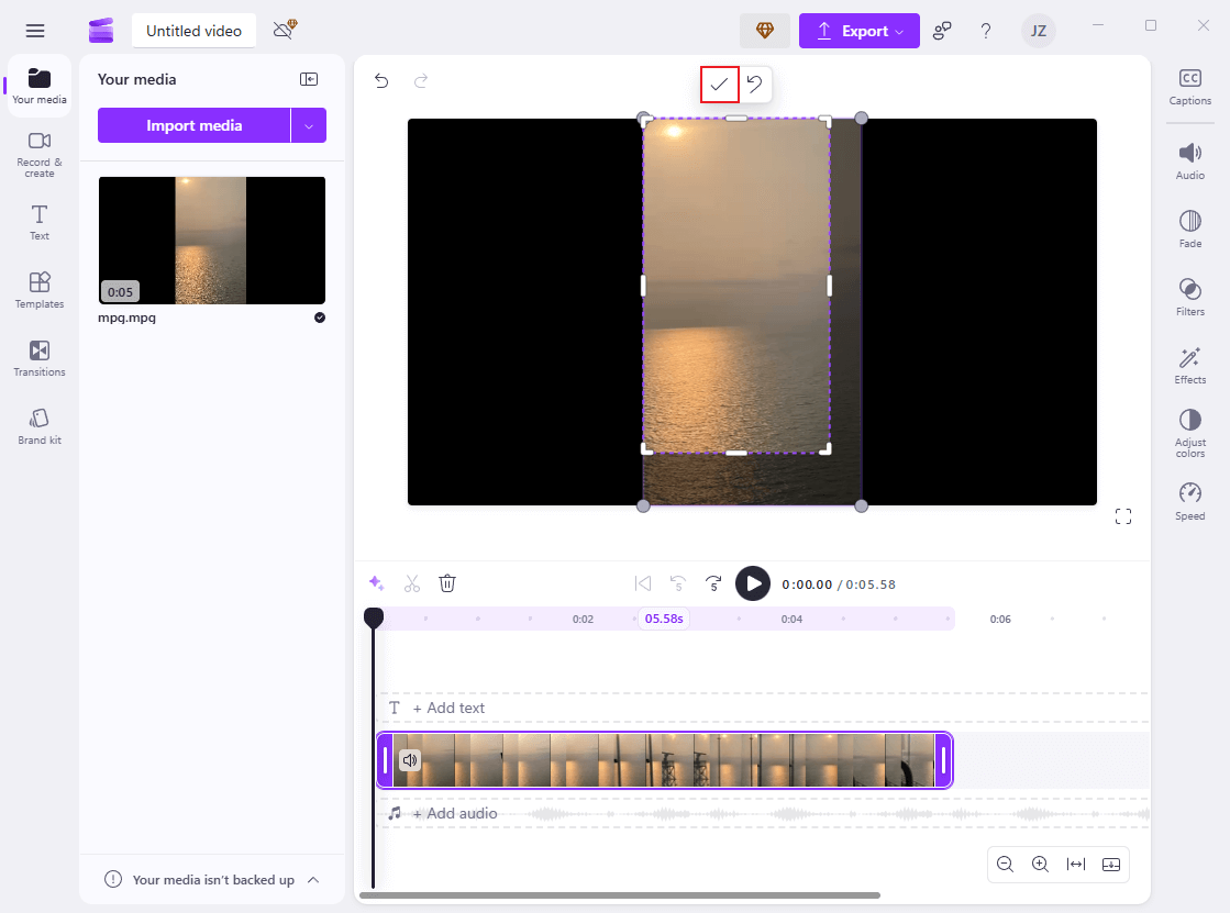 Click the Done icon in Clipchamp to save the changes