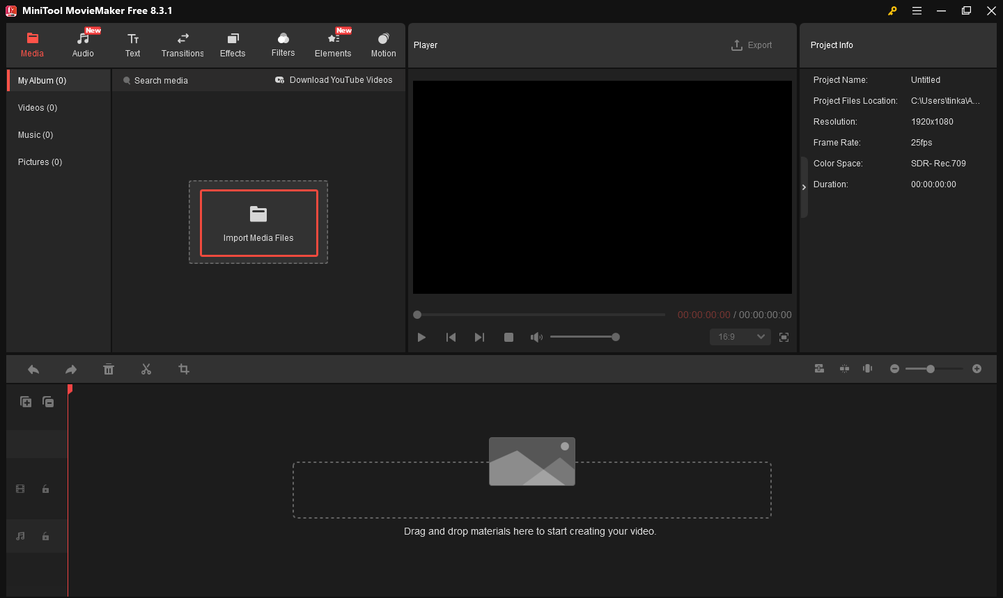 MiniTool MovieMakerのメインインターフェイス