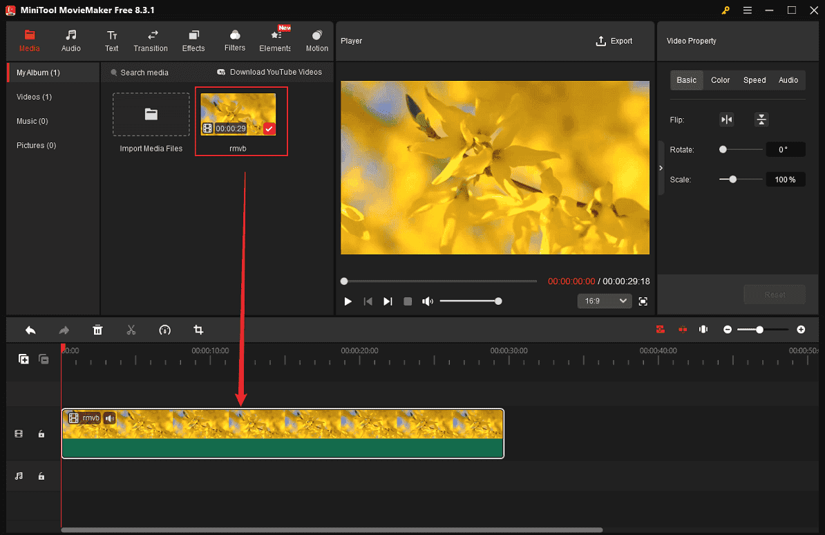 Drag the added video to MiniTool MovieMaker’s timeline