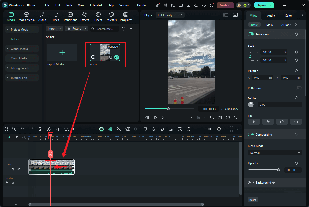 Trim and split the video in Wondershare Filmora