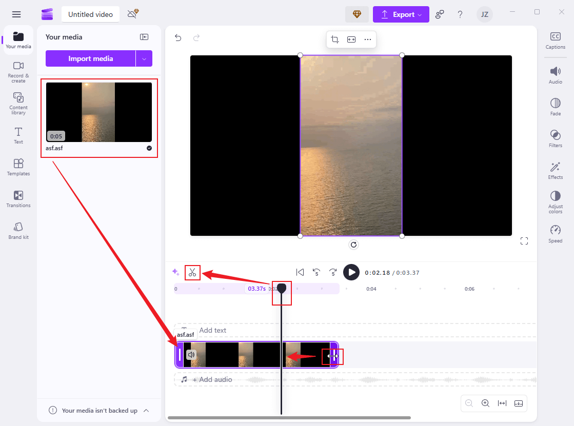 Trim and split the ASF video in Clipchamp