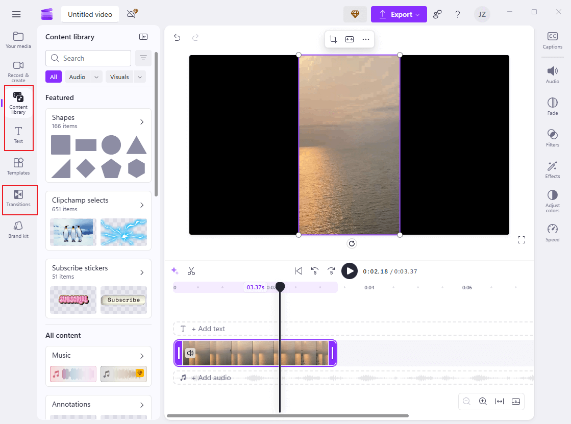 Add text, transitions, and other content to the ASF video in Clipchamp