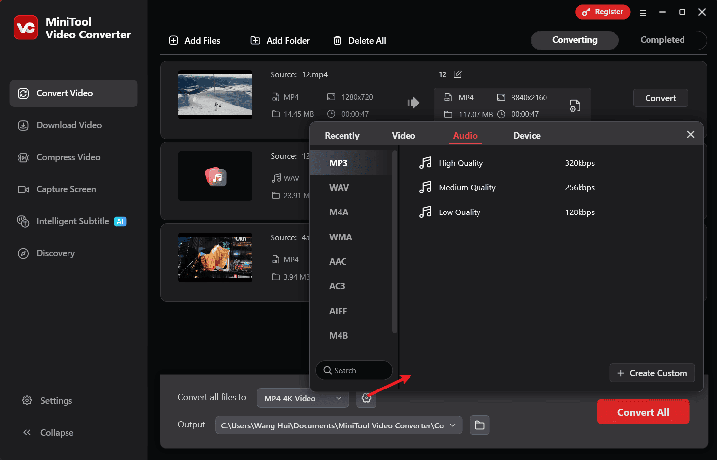 Convert video/audio to MP3 in MiniTool Video Converter