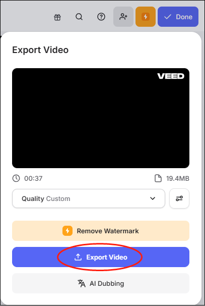 Click on Export Video in VEED.IO’s Export Video window