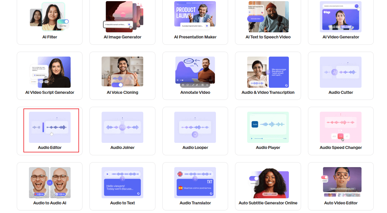 Click Audio Editor in VEED.IO