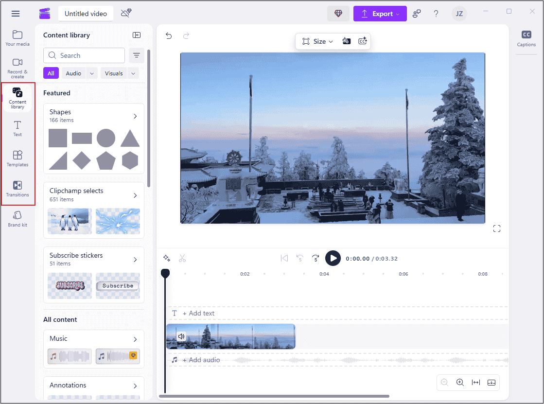 Add transitions, stickers, etc. to the video in Clipchamp