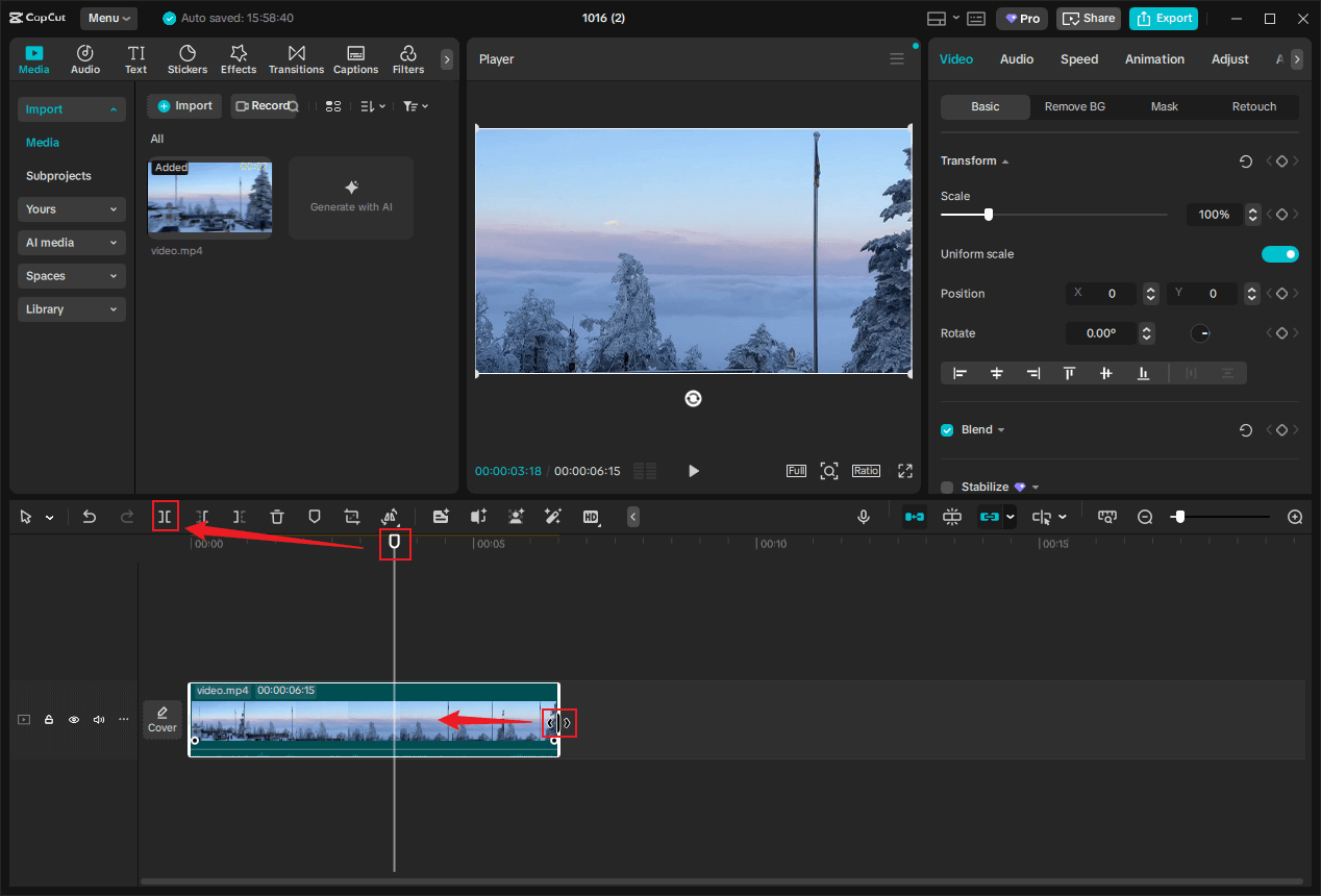 Split and trim the charity video in CapCut