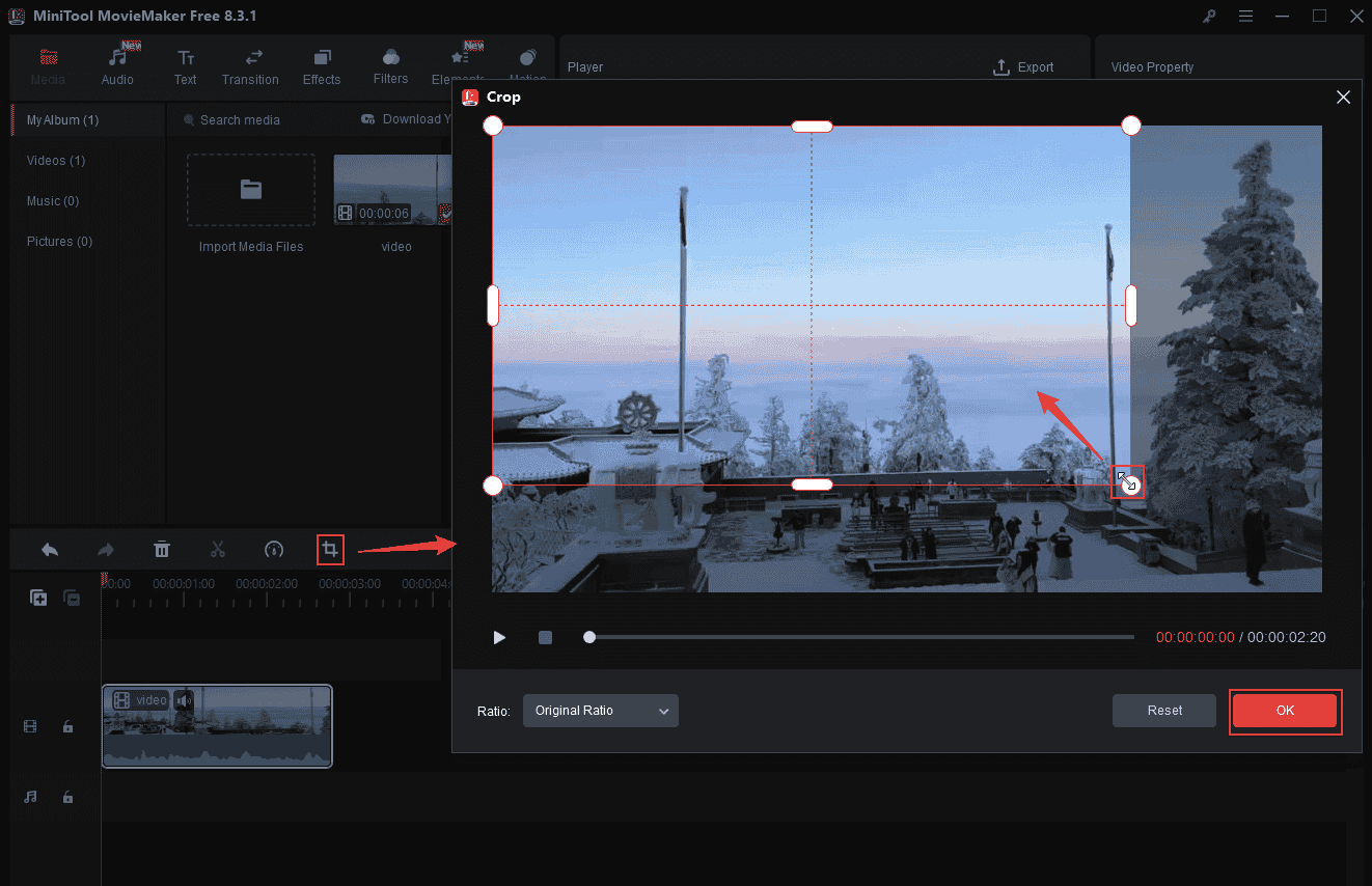 Crop the charity video in MiniTool MovieMaker