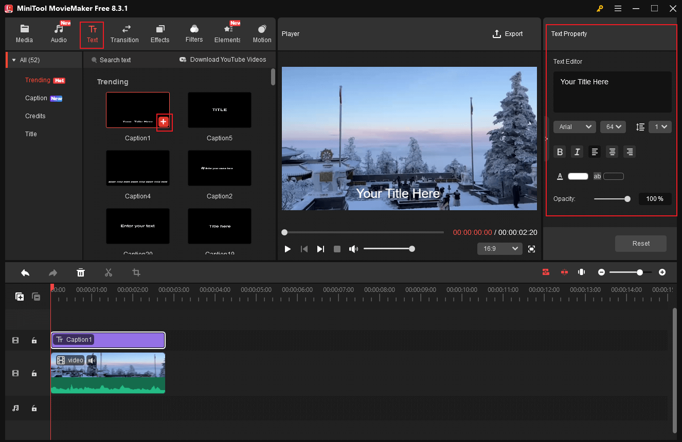 Add captions to the charity video in MiniTool MovieMaker