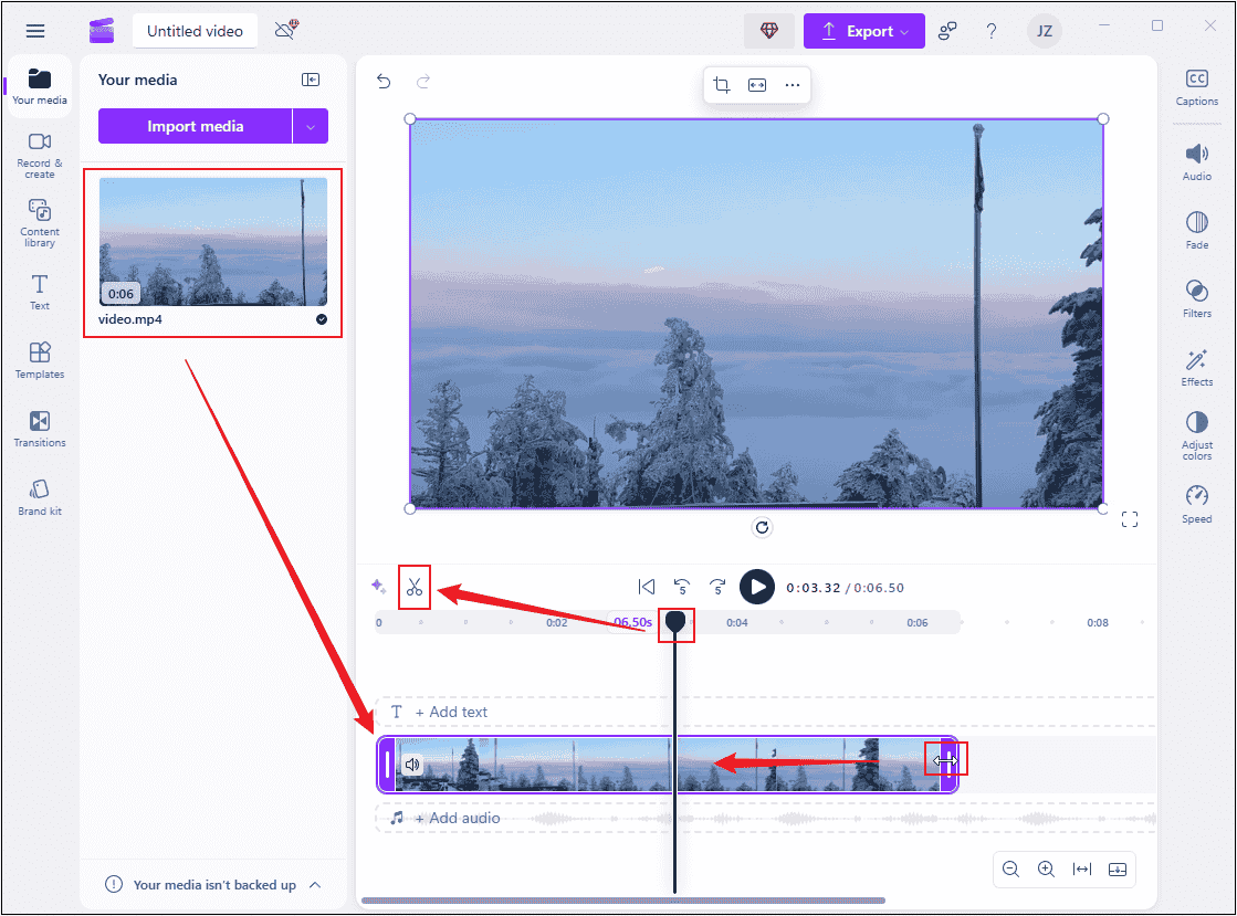 Trim and split the charity video in Clipchamp