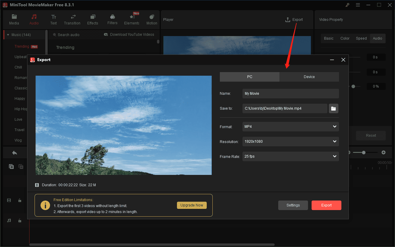 Export a video from MiniTool MovieMaker
