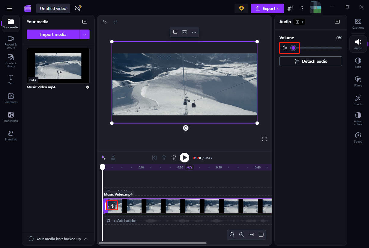 Mute an MP4 file in Clipchamp