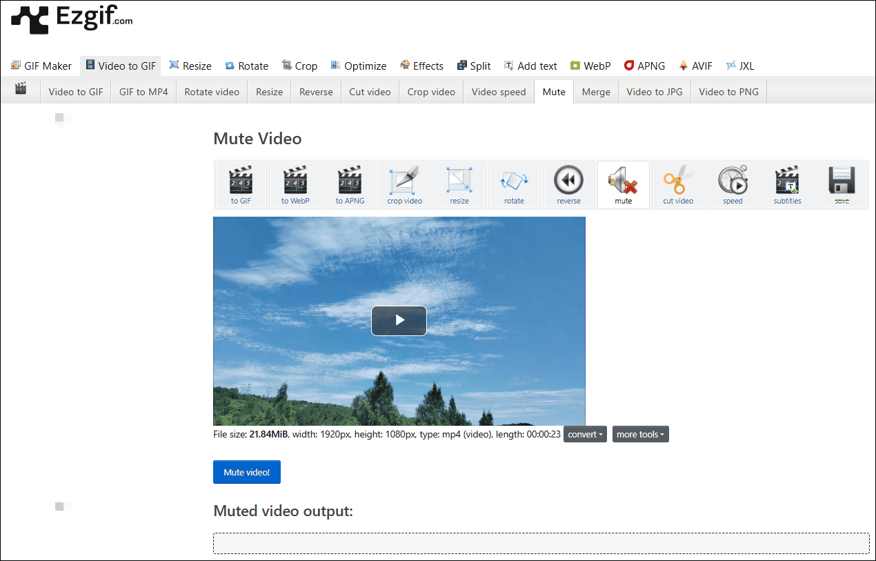 Mute MP4 on the Ezgif website