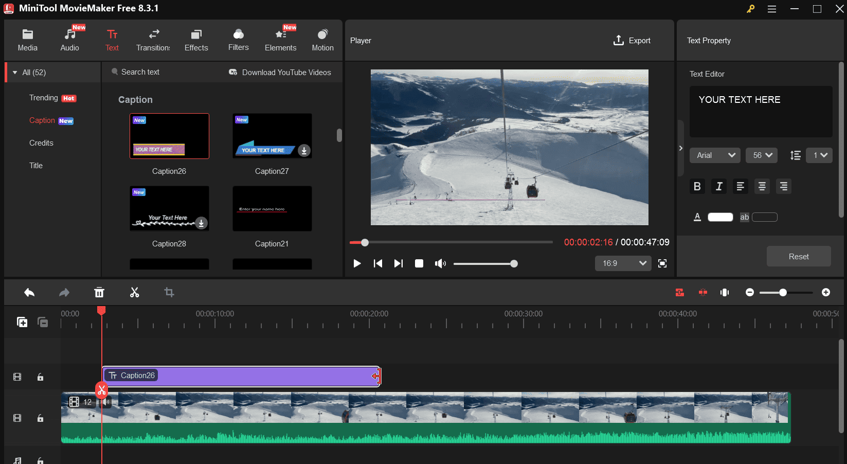 Add text to the MPG video in MiniTool MovieMaker
