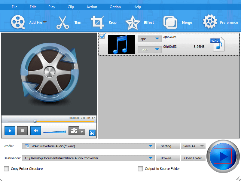 Click the Convert Checked Item(s) option in Avdshare Audio Converter to export the audio file