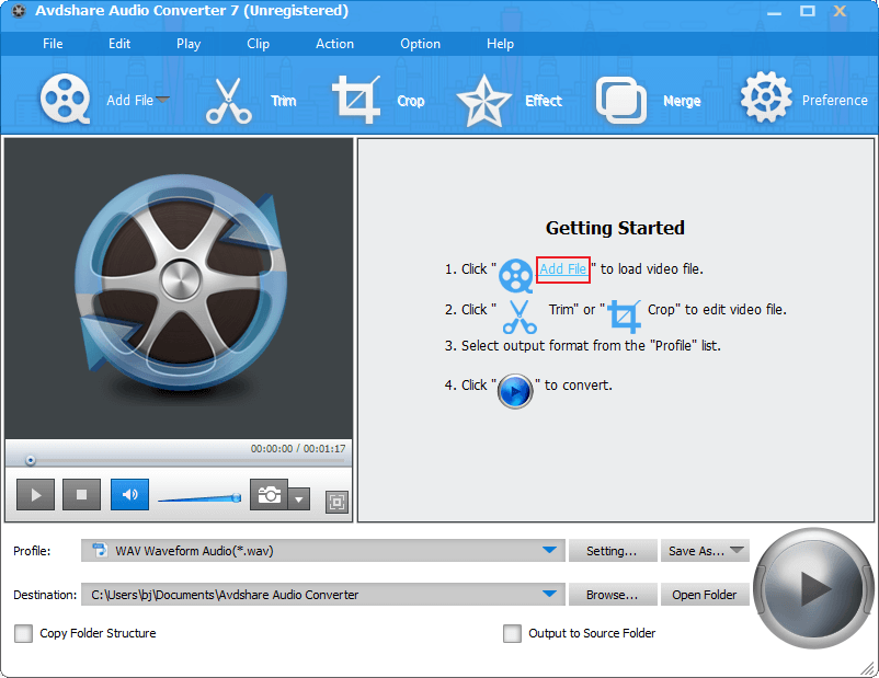 Click the Add File option to add the APE file to Avdshare Audio Converter