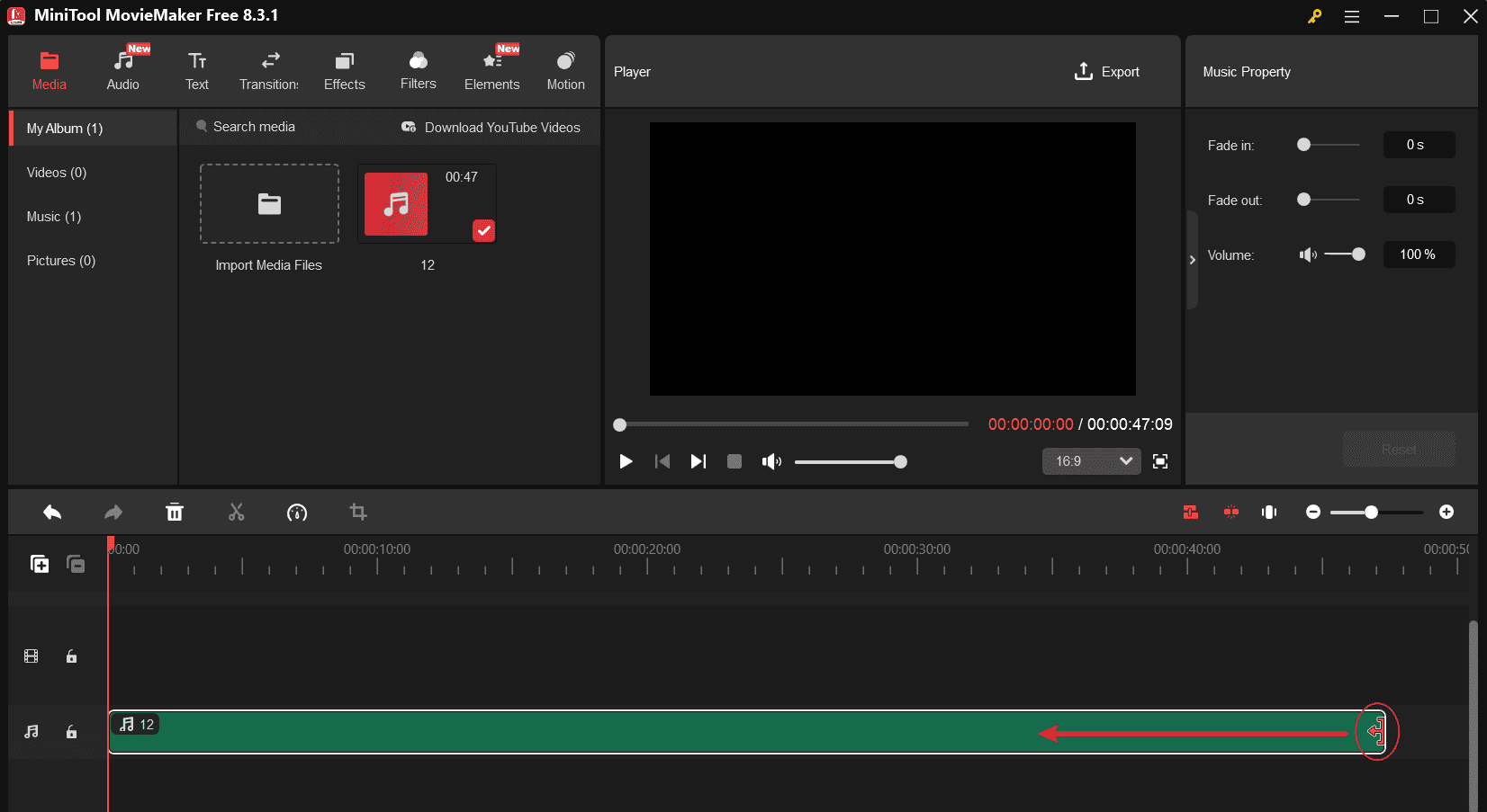Trim the FLAC file in MiniTool MovieMaker