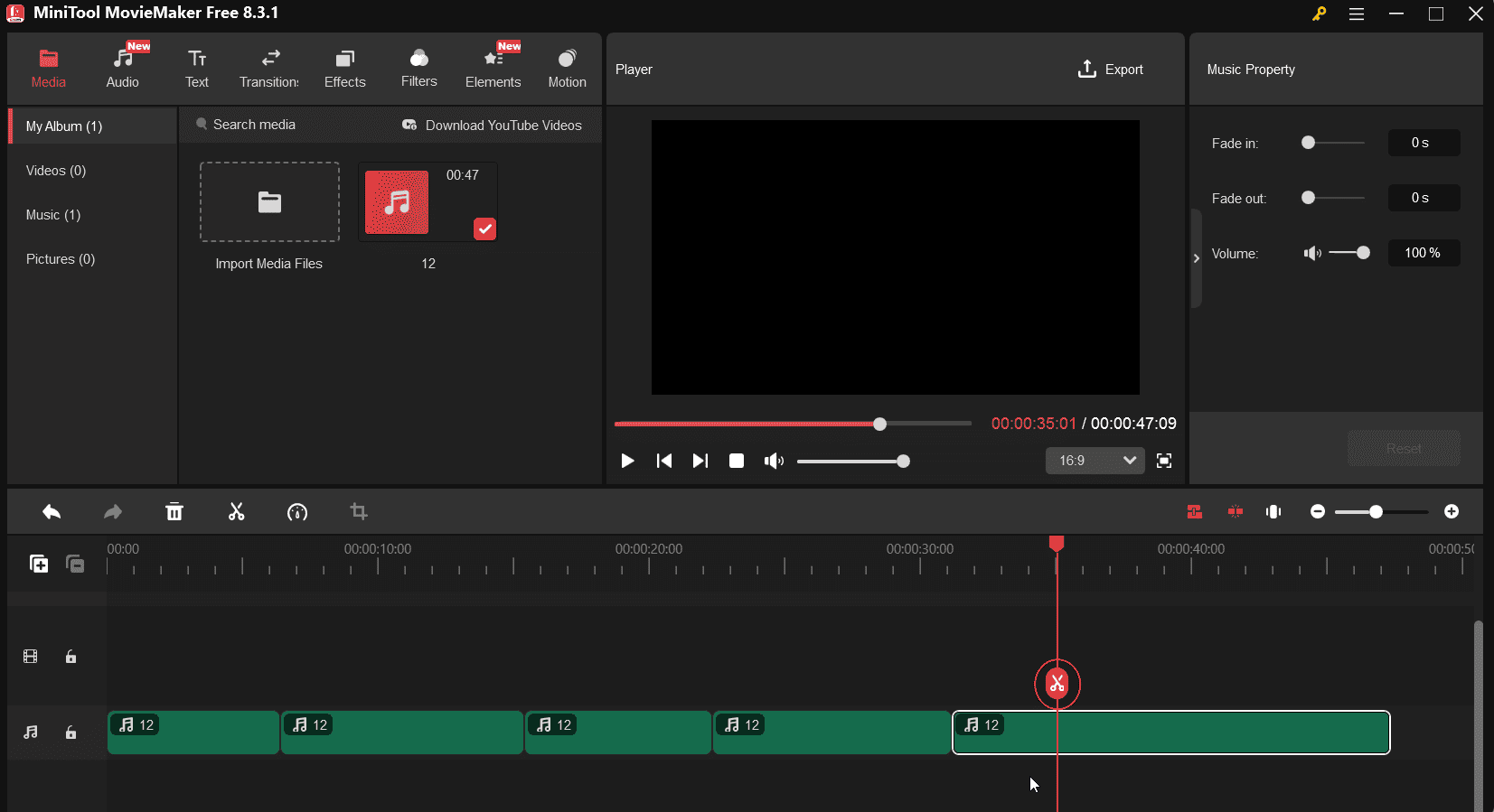 Split the FLAC file in MiniTool MovieMaker