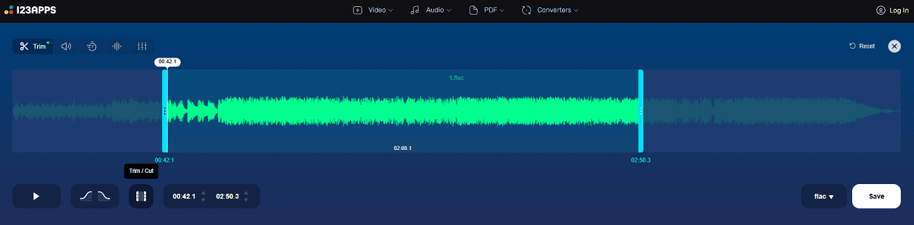 Trim a FLAC file with Online MP3 Cutter