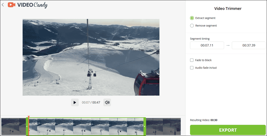 Video CandyプラットフォームでWebM動画をオンラインでトリミング
