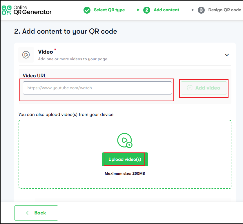 Add video to Online QR Generator