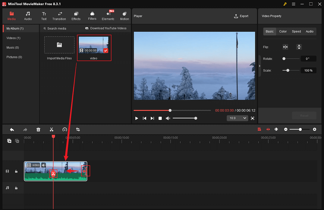 Trim or split the video in MiniTool MovieMaker