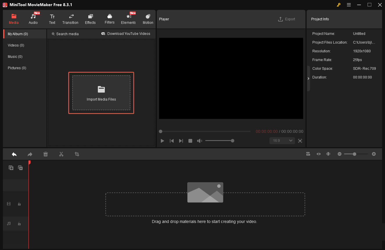 Click Import Media Files in MiniTool MovieMaker to upload your video