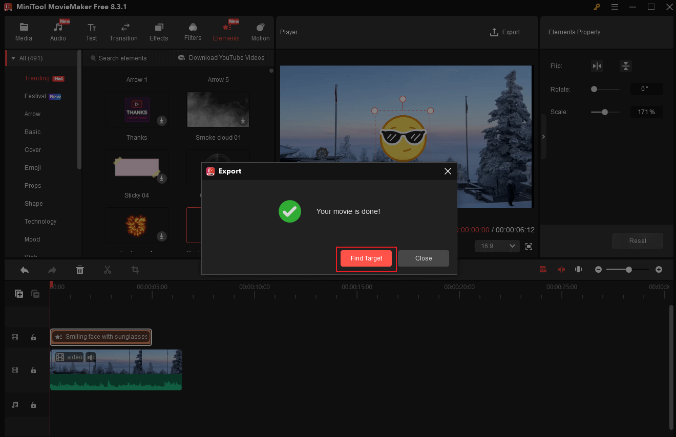 MiniTool MovieMakerから出力した動画を見つける