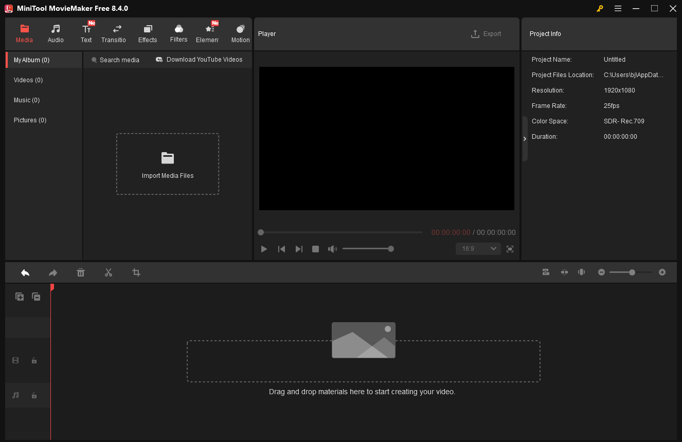 MiniTool MovieMaker’s editing page