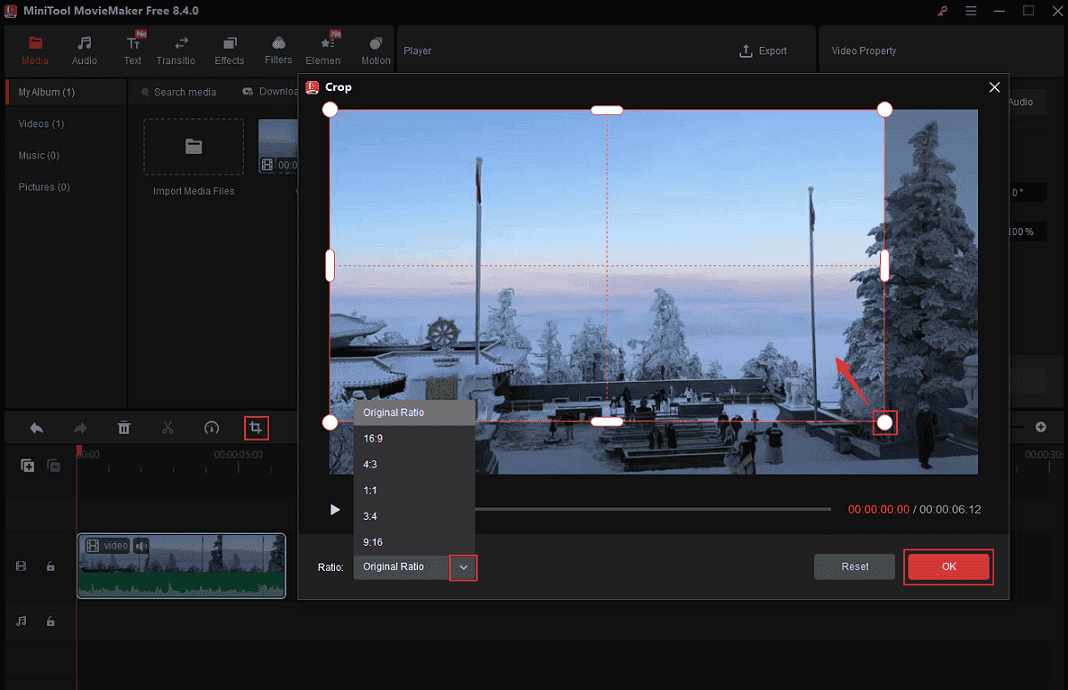 Crop the video in MiniTool MovieMaker