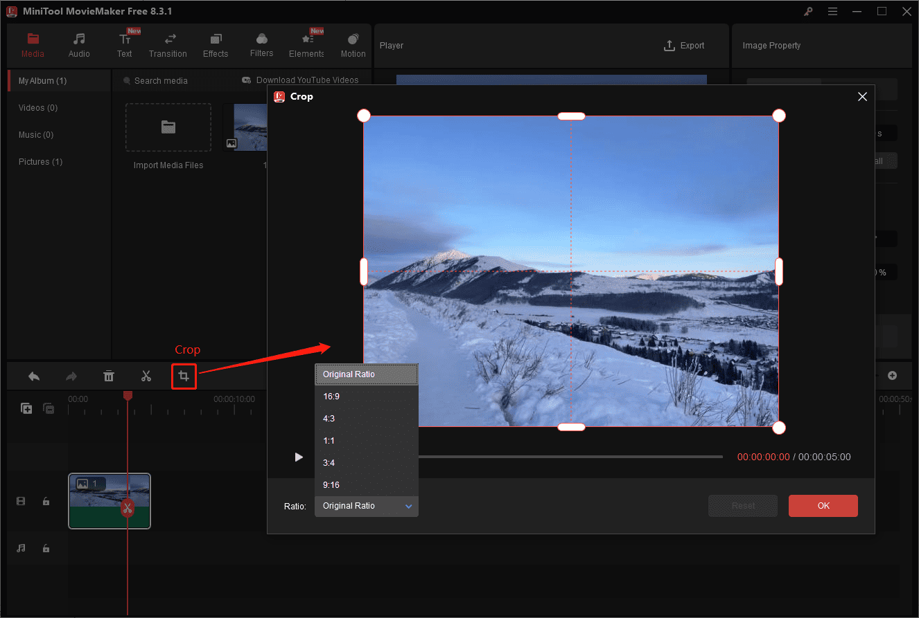 Crop the image in MiniTool MovieMaker