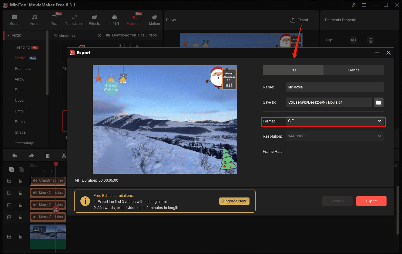 Export your Christmas photo from MiniTool MovieMaker