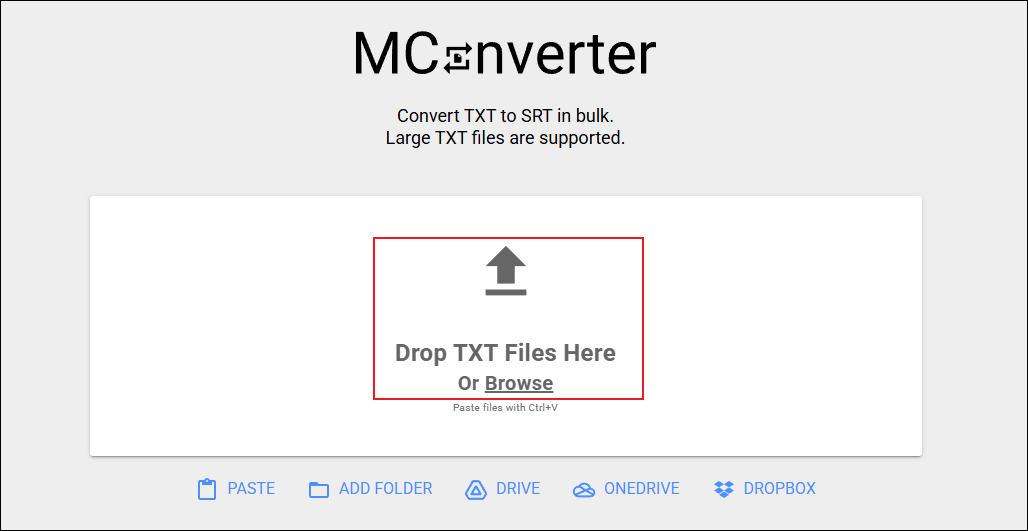Click the Drop TXT Files Here Or Browse option to upload the TXT file to MConverter
