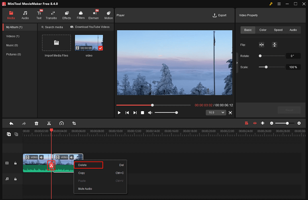 Split video in MiniTool MovieMaker