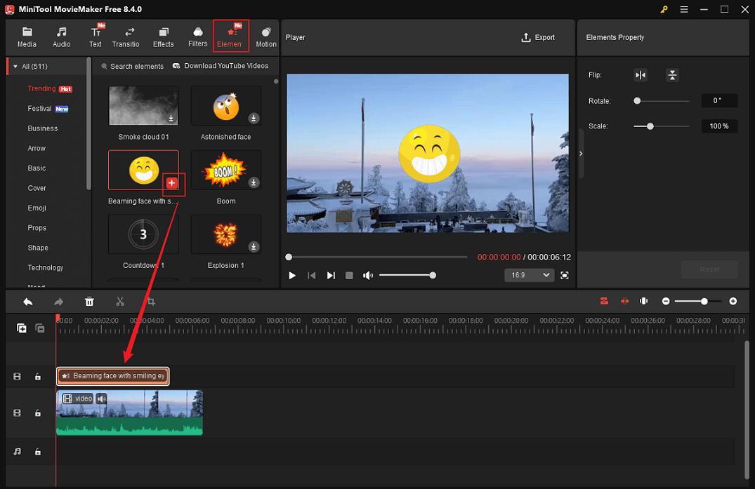 Add stickers to the onboarding video in MiniTool MovieMaker