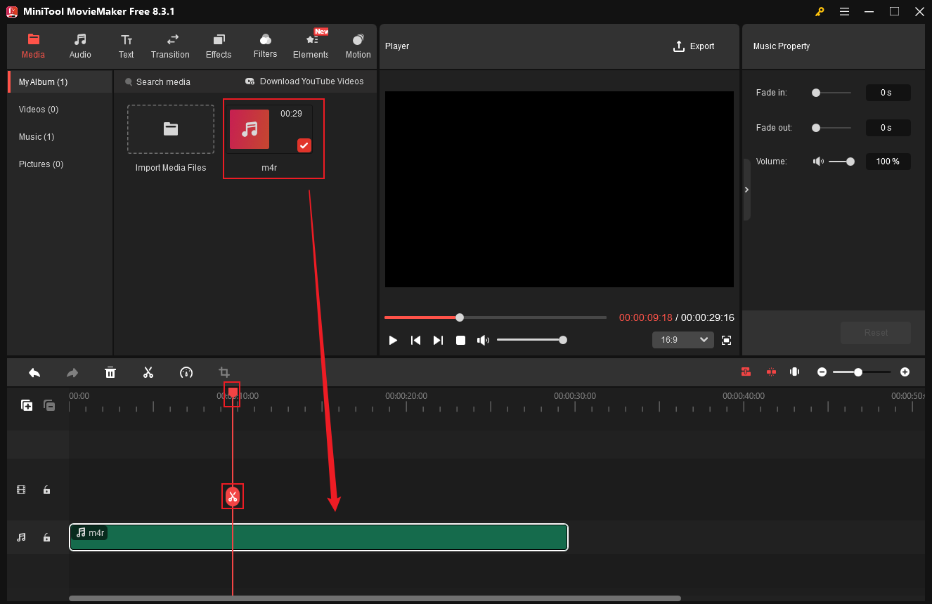 Cut M4R file in MiniTool MovieMaker