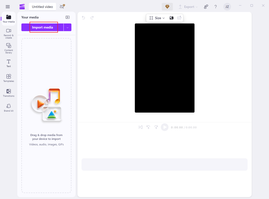 Click the Import media option to import the M4R file to Clipchamp